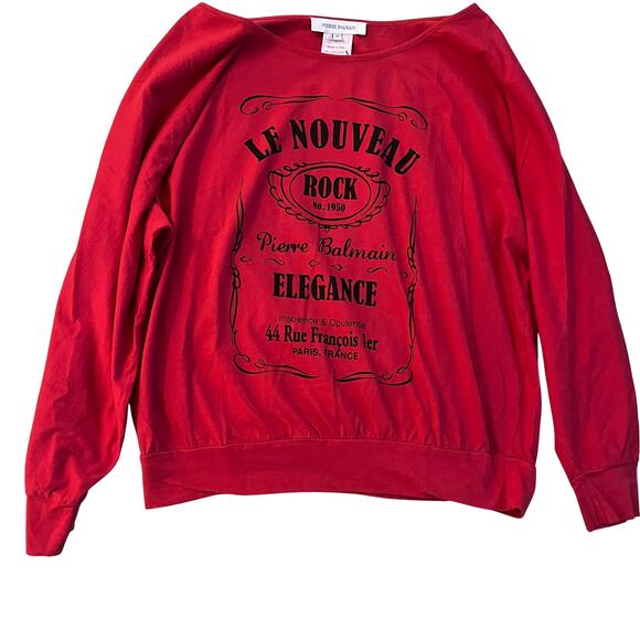Pierre Balmain Graphic Red Scoop Neck Sweatshirt - Picture 2 of 4